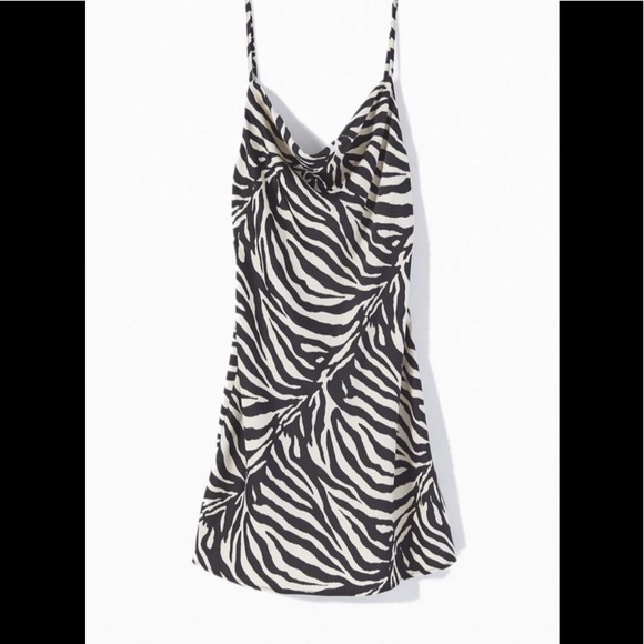 UO Mallory Zebra Print Cowl Neck Slip Dress